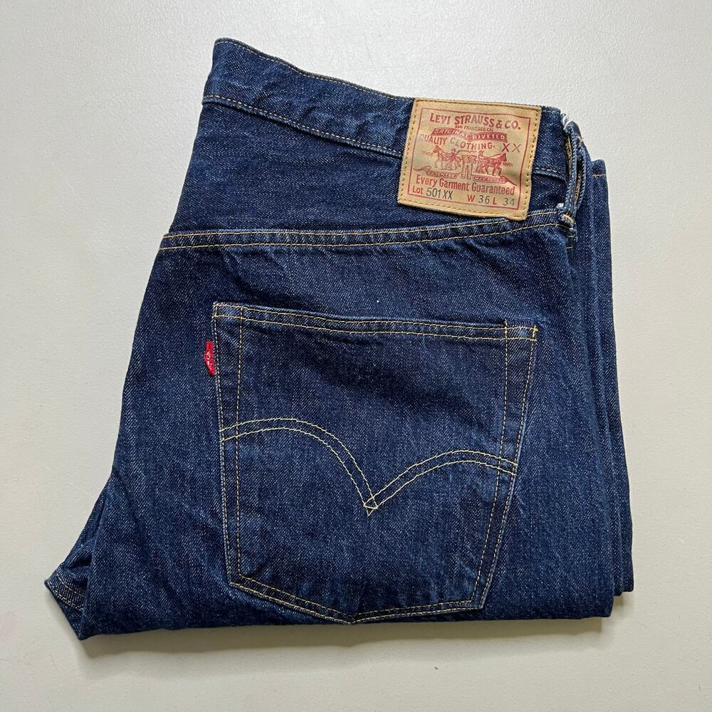 Levi’s 501XX Selvedge Jeans Button Fly Dark Wash Redline Denim Men 36x34
